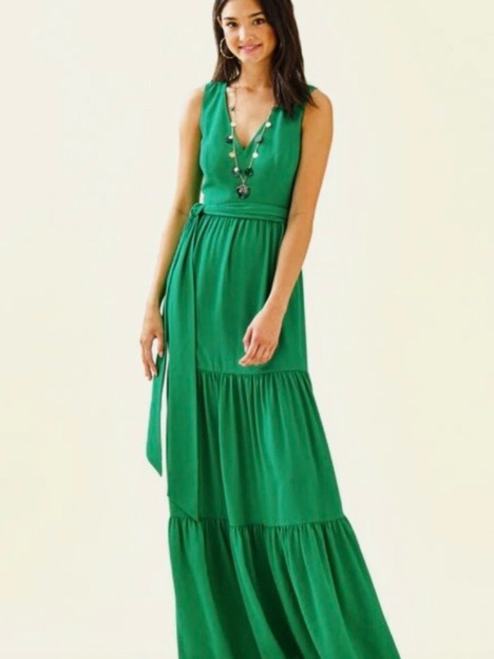 Lilly Pulitzer Maurine Emerald Isle Green Tiered Bohemian Flare Maxi Dress 0